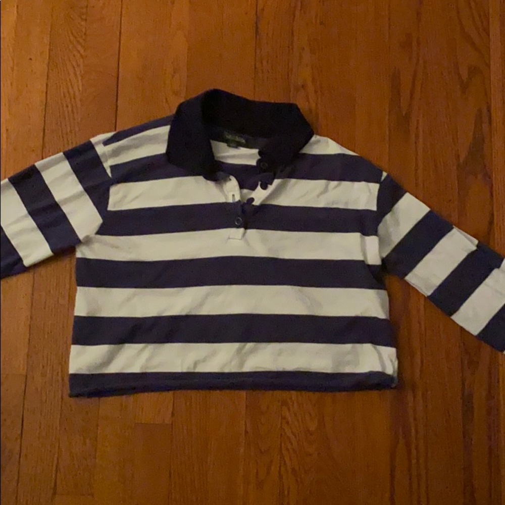 Wild Fable Long Sleeve Navy & White Crop Top